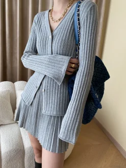 Leisure Long Sleeve Two Piece Skirt Set