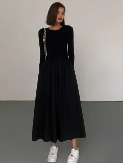 Leisure Pockets Long Sleeve Long Dress