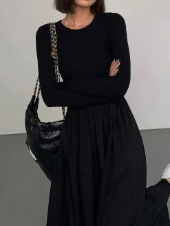 Leisure Pockets Long Sleeve Long Dress
