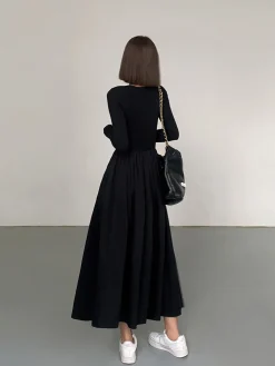 Leisure Pockets Long Sleeve Long Dress