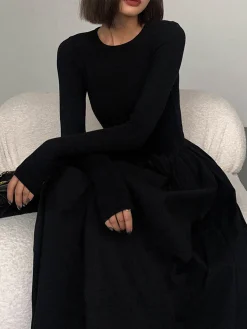 Leisure Pockets Long Sleeve Long Dress