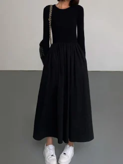 Leisure Pockets Long Sleeve Long Dress