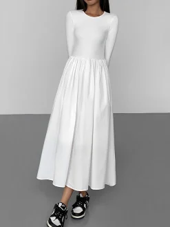 Leisure Pockets Long Sleeve Long Dress