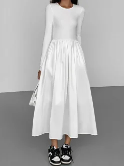 Leisure Pockets Long Sleeve Long Dress