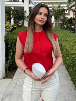 Leisure Sleeveless Button Vest