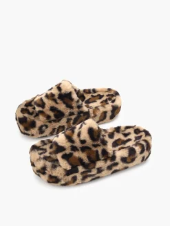 Leopard Fuzzy Platform Slippers