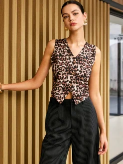 Leopard Print V-Neck Vest