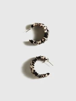 Leopard Printed C-Shape Stud Hoop Earrings