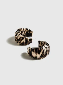 Leopard Printed C-Shape Stud Hoop Earrings