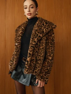 Leopard Printed Faux Fur Warm Coat