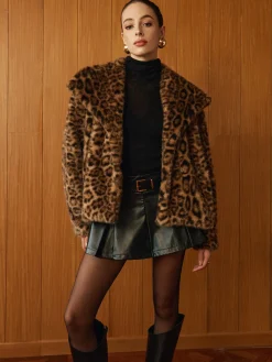 Leopard Printed Faux Fur Warm Coat