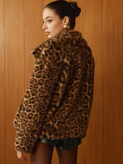 Leopard Printed Faux Fur Warm Coat