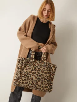 Leopard Printed Fuzzy Shoulder Bag