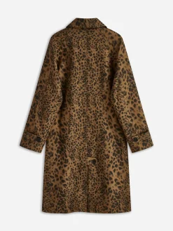 Leopard Printed Lapel Trench Coat