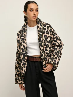 Leopard Printed Lapel Winter Coat