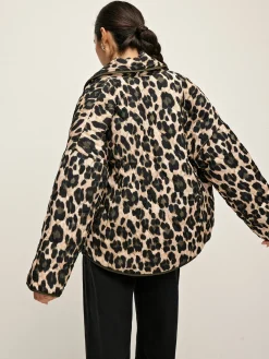 Leopard Printed Lapel Winter Coat