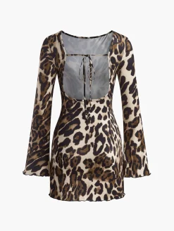 Leopard Printed Open Back Tie Dress