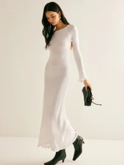 Lettuce Trim Backless Sweater Long Dress
