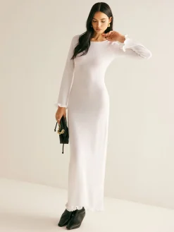 Lettuce Trim Backless Sweater Long Dress