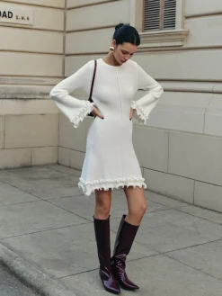 Lettuce Trim Bell Sleeve Sweater Dress