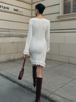 Lettuce Trim Bell Sleeve Sweater Dress