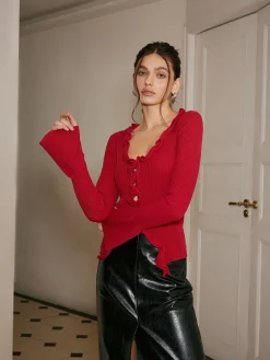 Lettuce Trim Bell Sleeve Slim Sweater