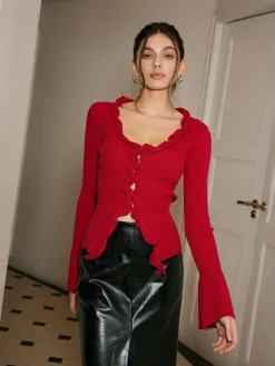 Lettuce Trim Bell Sleeve Slim Sweater