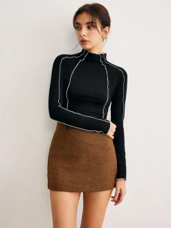 Lettuce Trim Contrast Piping Slim Blouse