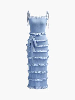 Lettuce Trim Knotted Cami Midi Dress
