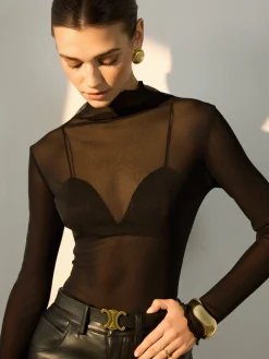 Lettuce Trim Mesh Sheer Blouse