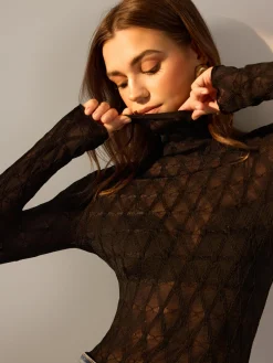 Lettuce Trim Semi-Sheer Textured Blouse