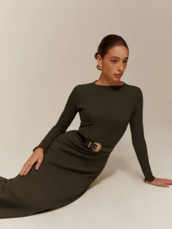 Lettuce Trim Sweater Long Dress Without Belt