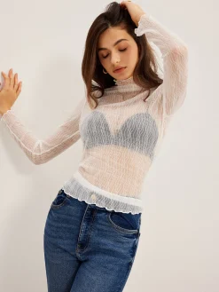 Lettuce Trim Textured Sheer T-Shirt