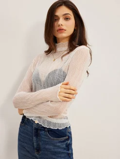 Lettuce Trim Textured Sheer T-Shirt