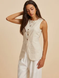 Linen Blend Pockets Vest