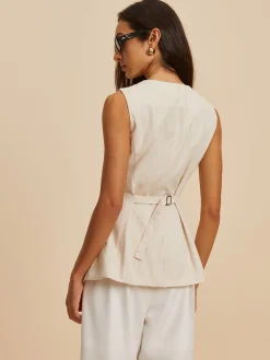 Linen Blend Pockets Vest