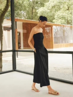 Linen Blends Basic Pockets Tube Long Dress