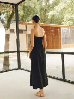Linen Blends Basic Pockets Tube Long Dress