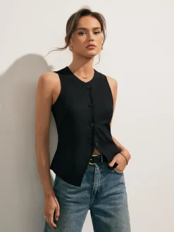 Linen Blends Button Up Tank Top
