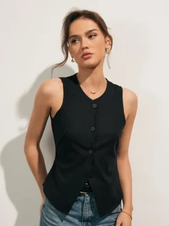 Linen Blends Button Up Tank Top