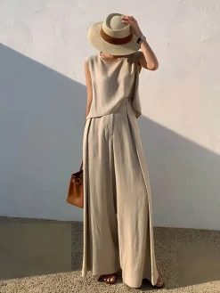 Linen Blends Casual Pants Set