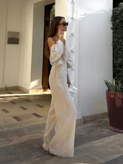 Linen Blends Puff Sleeve Jumpsuit