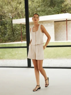 Linen Blends Simple Shorts Set