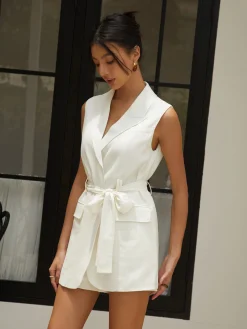 Linen Blends Work Belted Shorts Set
