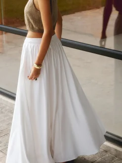 Linen Pleated Maxi Skirt