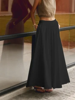 Linen Pleated Maxi Skirt