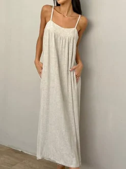 Linen Pockets Cami Long Dress
