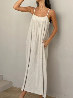 Linen Pockets Cami Long Dress