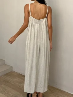 Linen Pockets Cami Long Dress