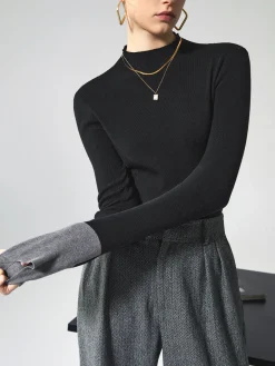 Long Sleeve Contrast Cuff Knit Top